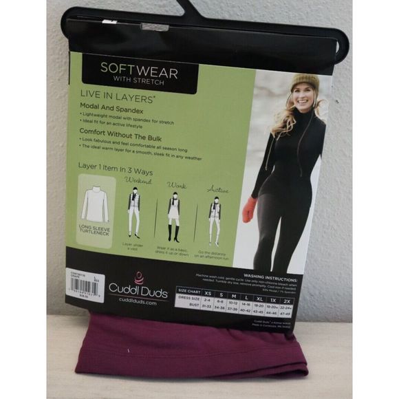 Cuddl Duds Women's Sz Large Grape Purple Softwear w/Stretch L/S Turtleneck - Picture 2 of 7